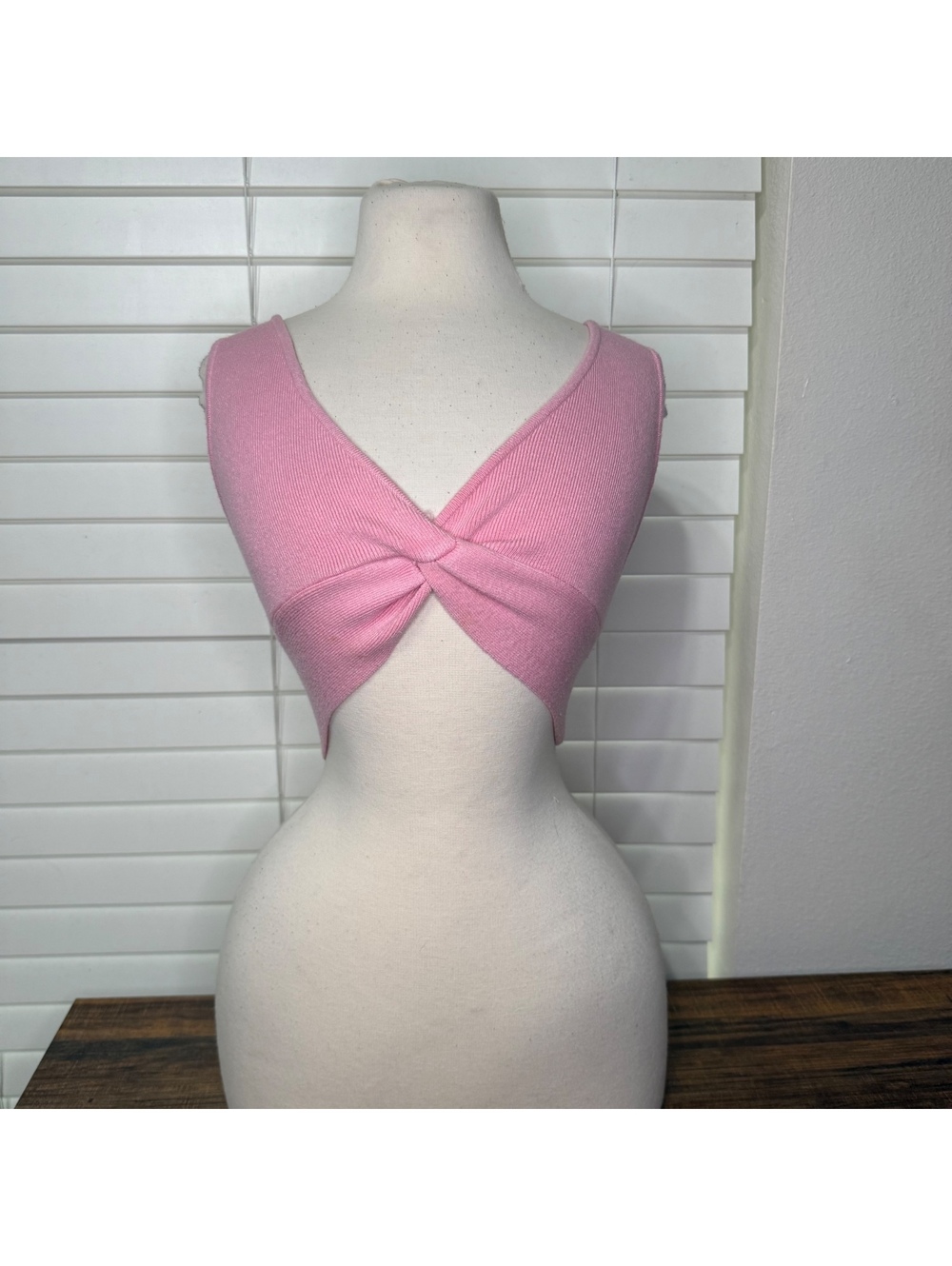 Pink Knit Twist Front Crop Top